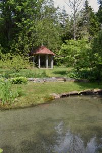 A pond and gazebo at the Asticou Azalea Garden.